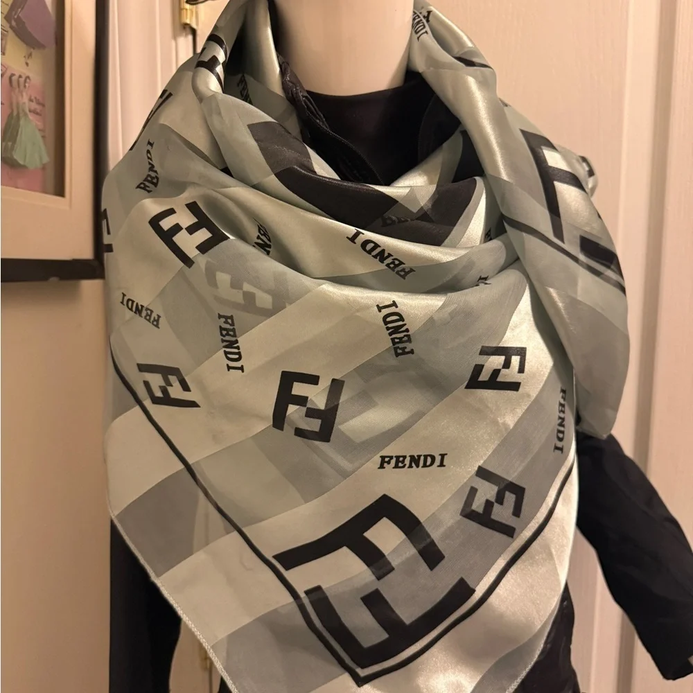 Gray and Black Striped Silky Scarf. Gorgeous and chic